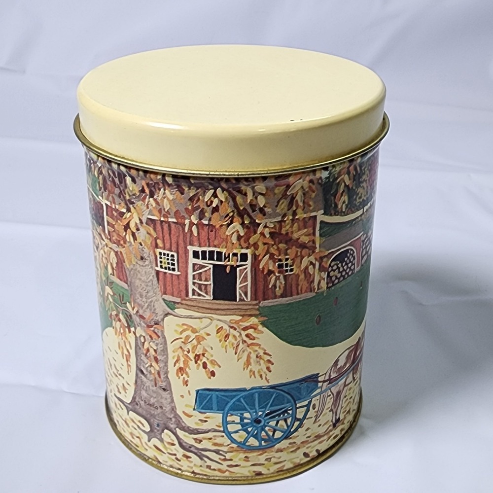 Meister Tin Box Farm Scene  Made in Brazil Canister Small Storage